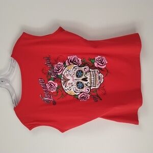 Babes Biker Wear USA Red Sleeveless Bling  Laconia Rally Week 2017 Cut Out Tee